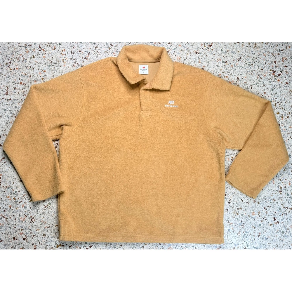 New Balance Men's 1/4 Button Up Light Brown Made In USA Fleece Size Large